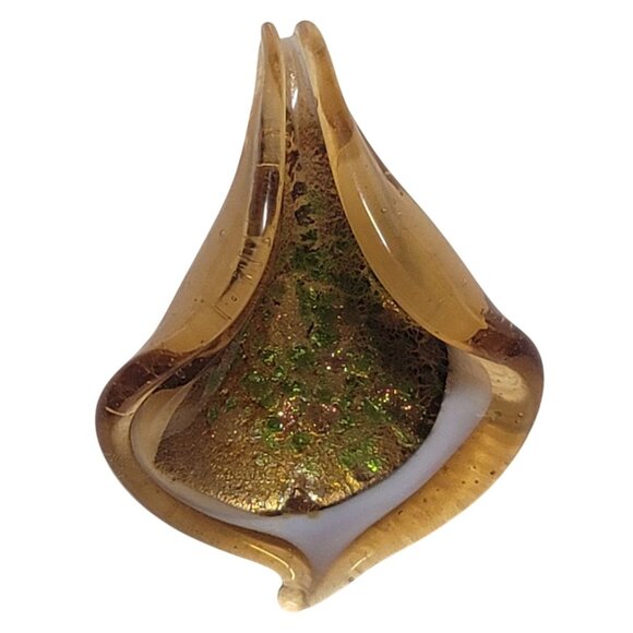 Handcrafted Glass Pendant With Gold & Green Iridescent Design, Teardrop Shape - Picture 5 of 7